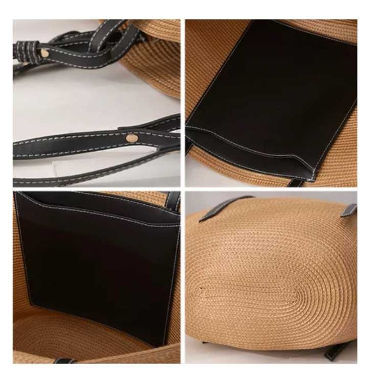 Bolso de rafia combinado Saint Tropez negro